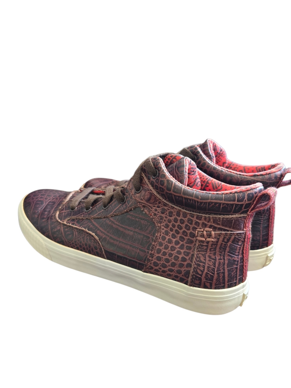 Toms Camila Women's High Brown Crocodile Embrossed Leather Sneakers Size 9